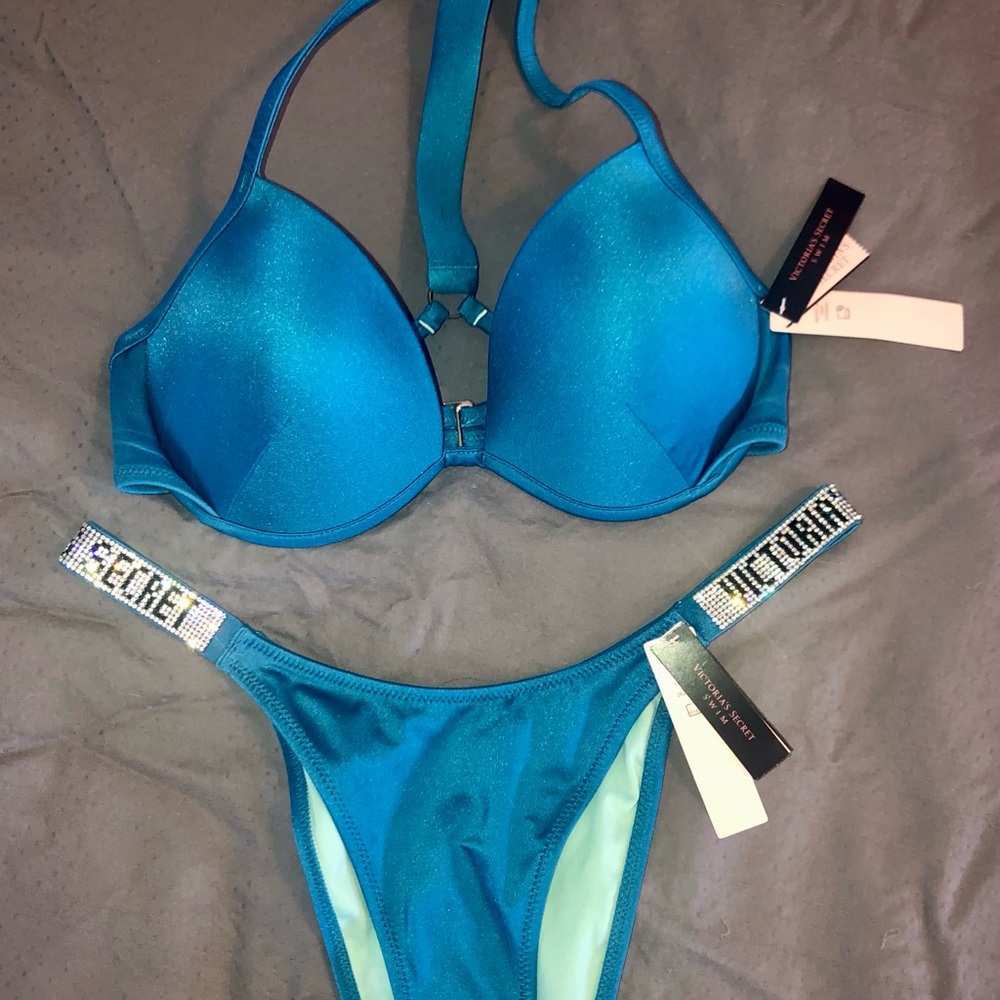 Victoria’s Secrets Shine Strap Bikini, Brand-new, Top 32D, Bottoms Small.
